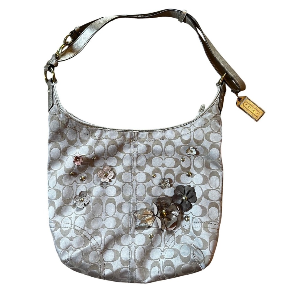 Coach Champagne Gold Floral Hobo Shoulder Bag